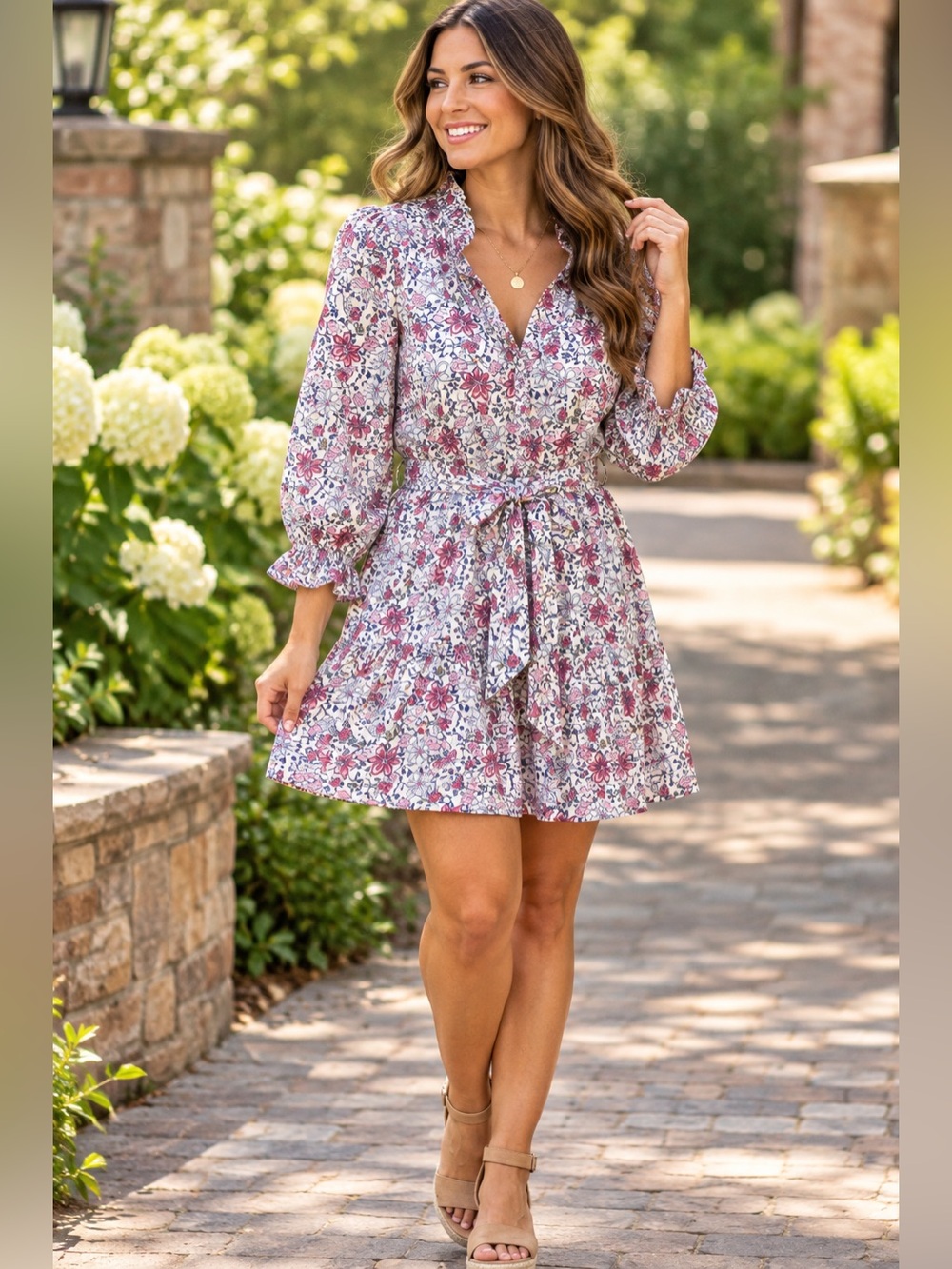 Vineyard Vines Women’s Floral Ruffle Belted Dress Size Large